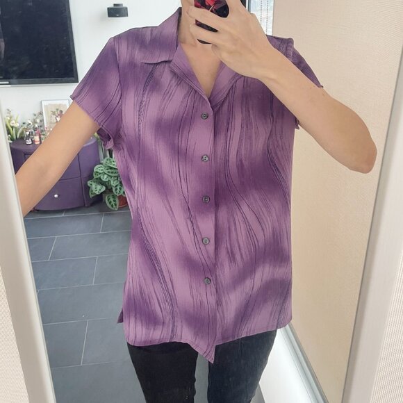 Vintage Striped Purple Shirt, 90s Abstract Blouse - Picture 3 of 9